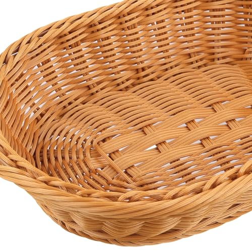 HEIYUET 4 Stück Brotkorb Geflochten Oval, 30 x 20 x 7 cm Weidenkorb Brötchenkorb Ovaler Aufbewahrungskorb, Rattan Korb Ovale Mehrzweckkorb für Obst, Brot, Gemüse