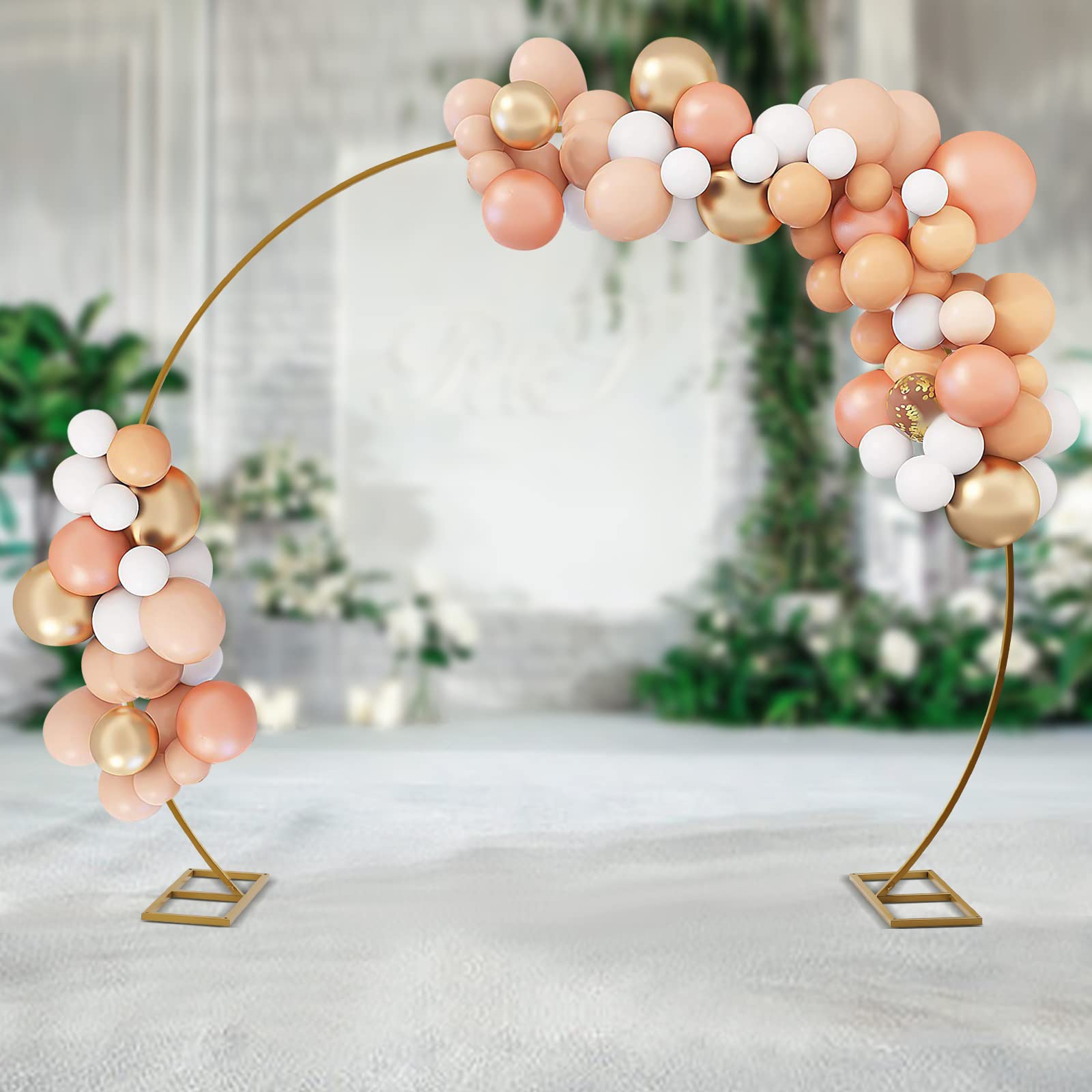 NeNchengLi 8.5FT Round Wedding Arch Round Circle Metal Arch Backdrop Stand Metal Wedding Arch Stand Ceremony Party Balloon Flower Circle Round Backdrop Stand Backdrop Decoration Gold