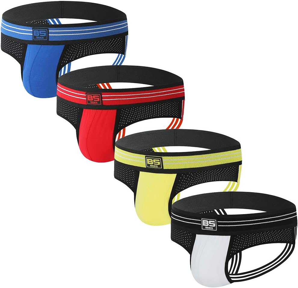 Men's Athletic Supporters Jockstrap 4-Pack Cotton Wide Waistband Active Underwear