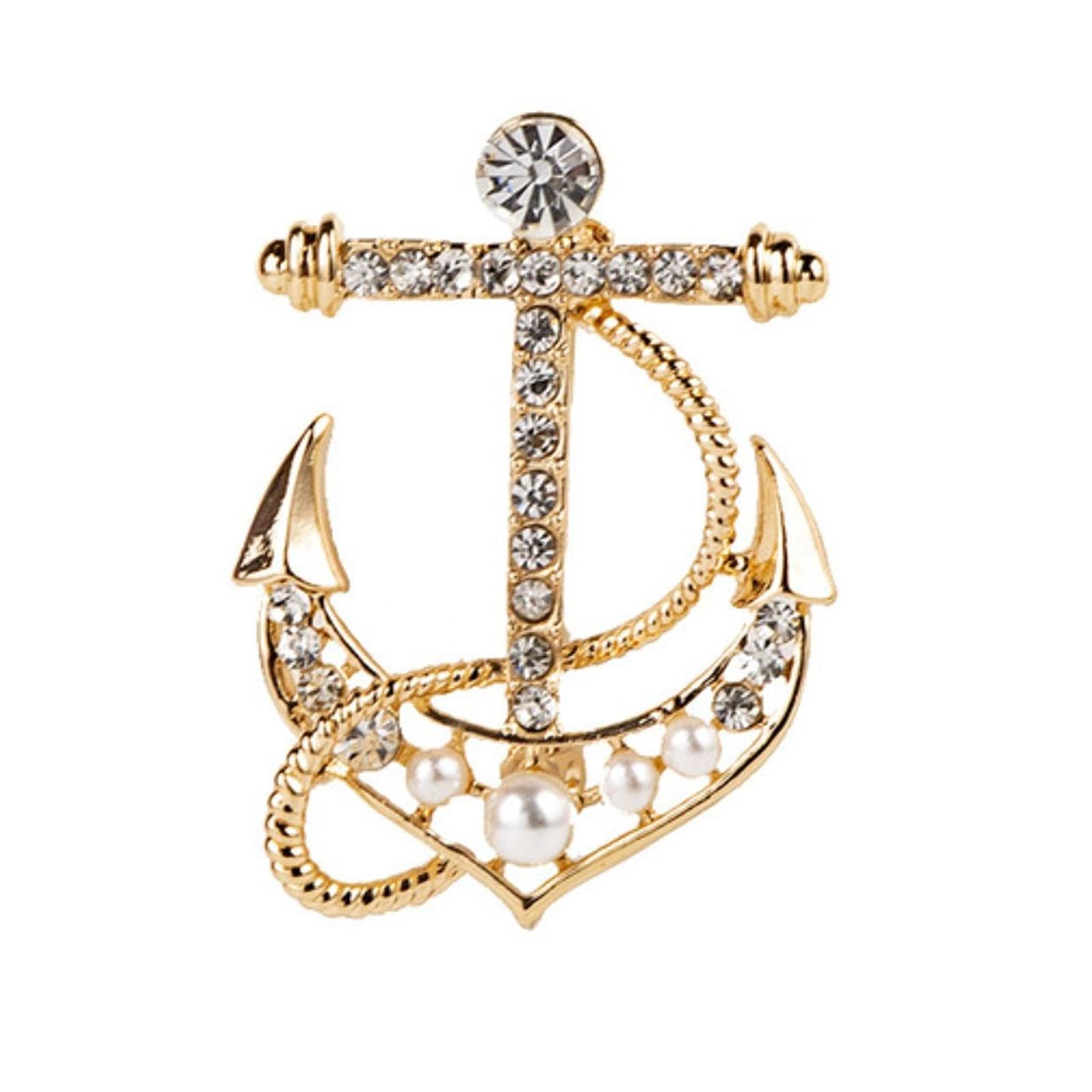 OPFdfhDFH Brooches, Naval Rudder Anchor Brooches Pins Rhinestone Suit Shirt Collar Lapel Pin Badge Jewelry Accessories for Men(Gold)
