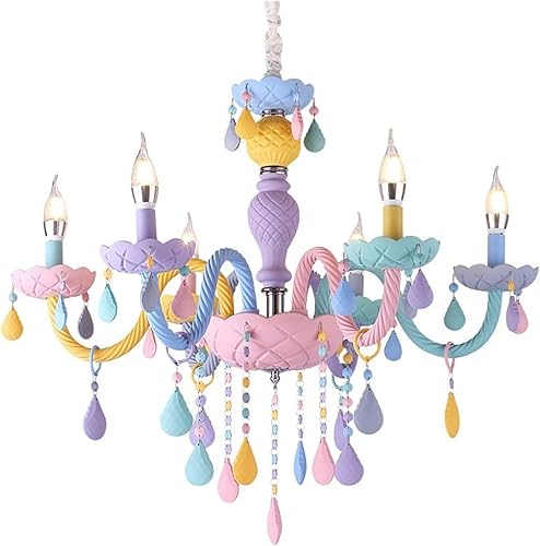 Miniatura 7 de EXCEI Candelabro de techo moderno de cristal macarrón LED colorido lámpara colgante de techo para habitación de niños y niñas lámpara colgante de