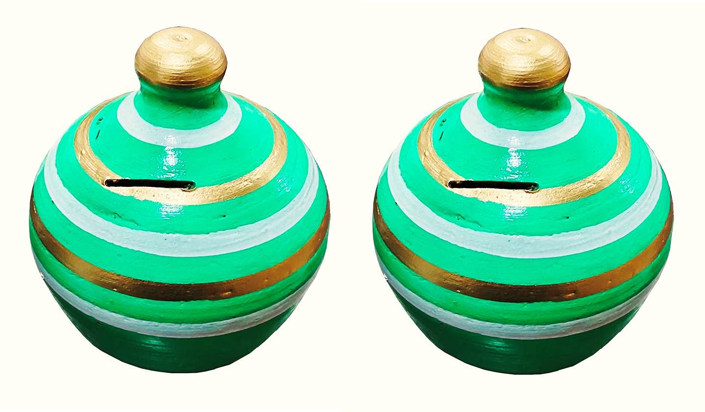 The Himalaya CRAFTMitti Cool Color gullak Pack of 2 (Color -Green)