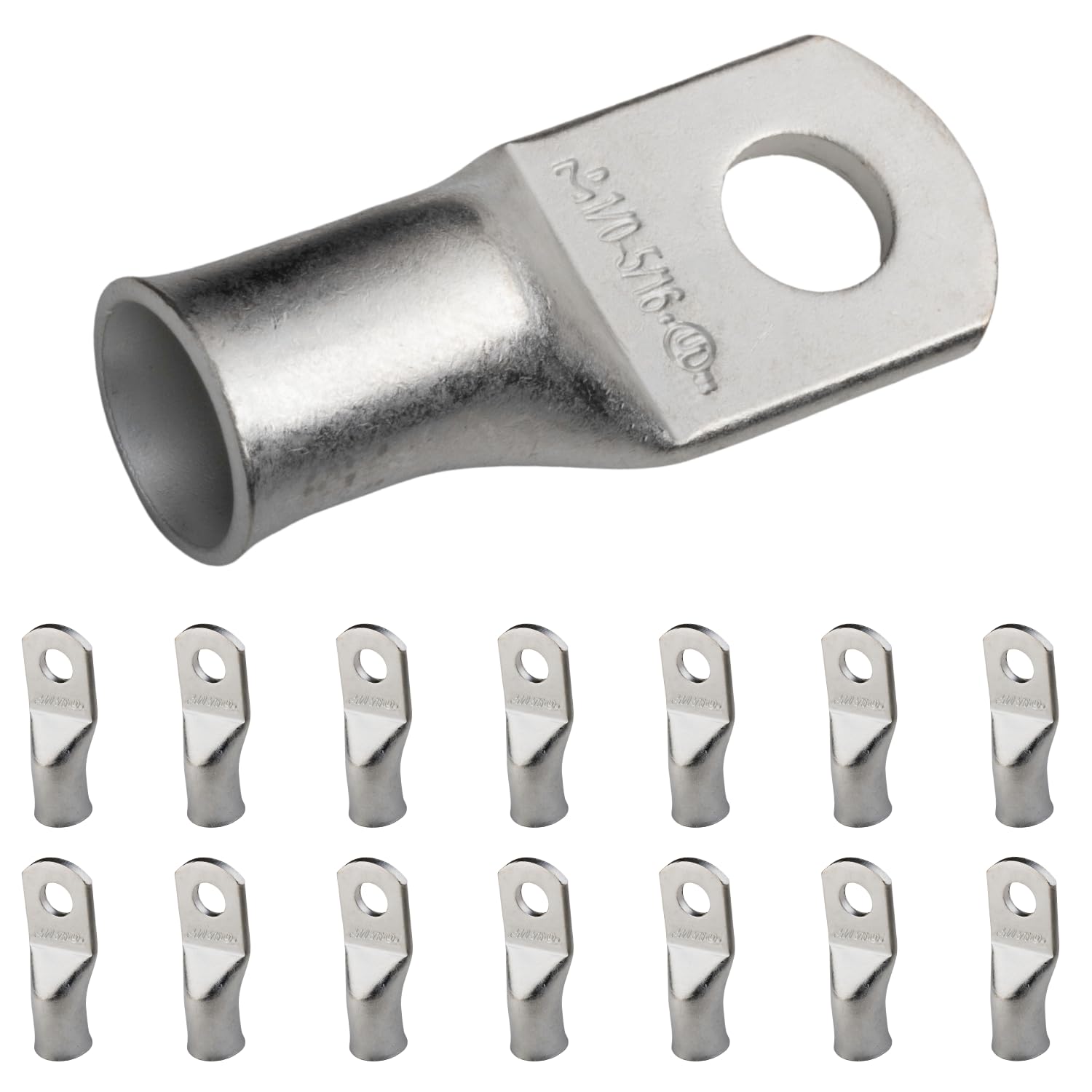 SELTERM 1/0 AWG (50 mm²) - 5/16" (M8) ⌀ Hole UL Marine Grade Wire Lugs, Battery Cable Ends, Tinned Copper Eyelets, Tubular Ring Terminal Connectors [B66] - 15 Pack