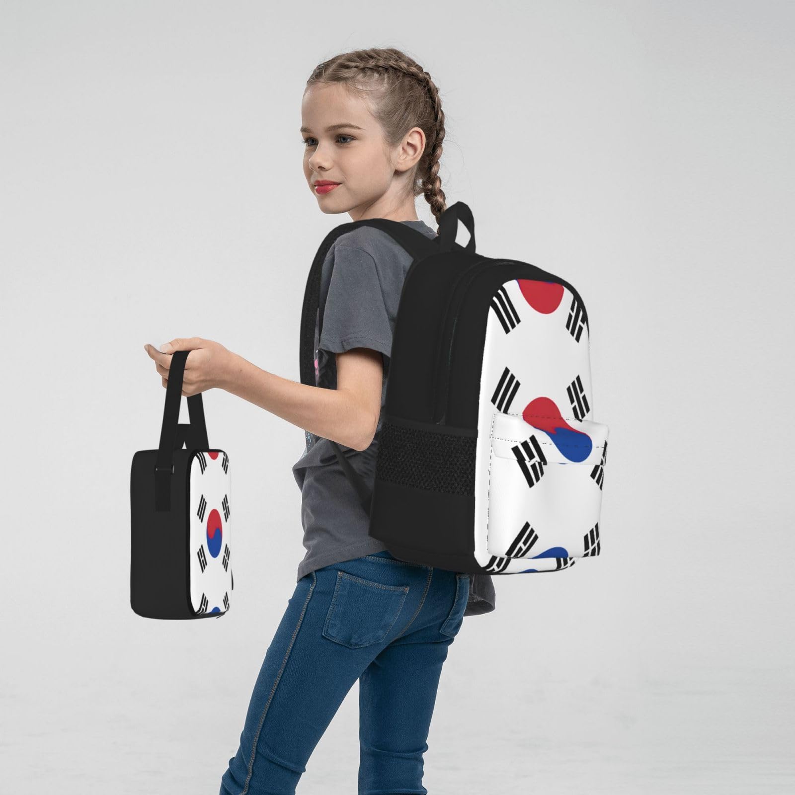 Flaga Republiki Korei plecak dziecko chłopcy dziewczęta pudełko na lunch szkoła torba zestaw uczniów szkół student prezent, Czarny, One Size, Bagaż