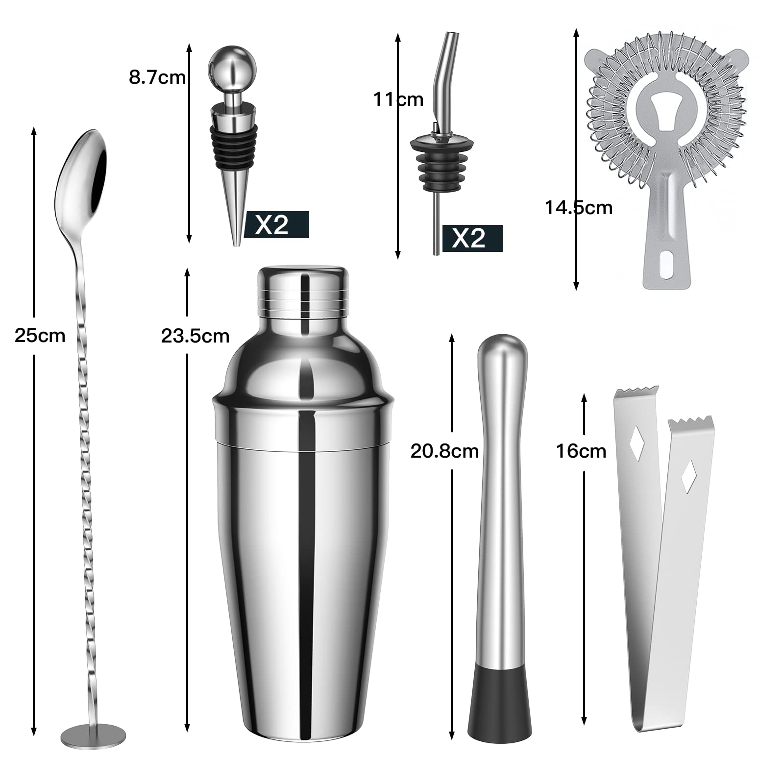 Sosayet Coctelera Profesional 750 mL, 10 Piezas Cocktail Kit con Jigger 15/30 ml, Mortero de Cóctel, Bartender kit Regalos para Hombres Amantes del Cocktail