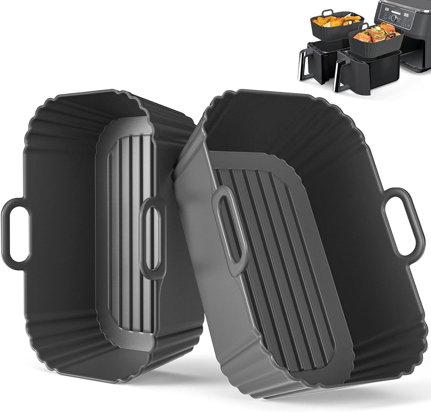 Silicone Air Fryer Liners 2 Pack, Reusable Compatible for Ninja Foodi DZ201, DZ401, DZ550, DZ302, COSORI 9QT, Chefman, Instant, and 6-in-1 8-10QT Dual Baskets Silicone Air Fryer Liners 2 Pack, Reusable Compatible for Ninja Foodi DZ201, DZ401, DZ550, DZ302, COSORI 9QT, Chefman, Instant, and 6-in-1 8-10QT Dual Baskets