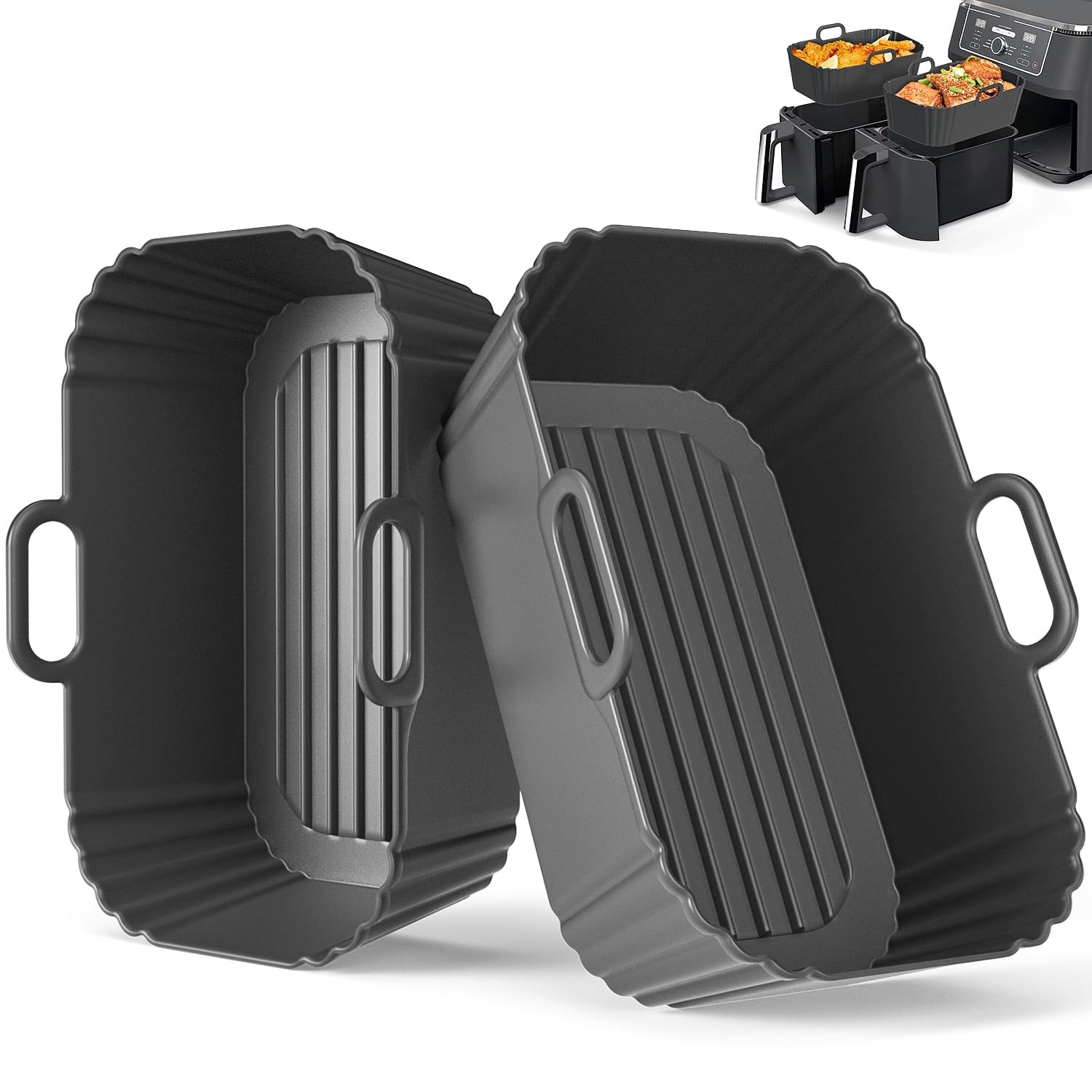 Airfryer Silikonform 2 Stück für Ninja Dual Zone AF400EU/EUCP AF300EU, COSORI, Juskys, Russell Hobbs, Silikoneinsatz für Heißluftfritteuse 7.6L 8L 8.5L 9L 9.5L, Wiederverwendbares Silikon Zubehör