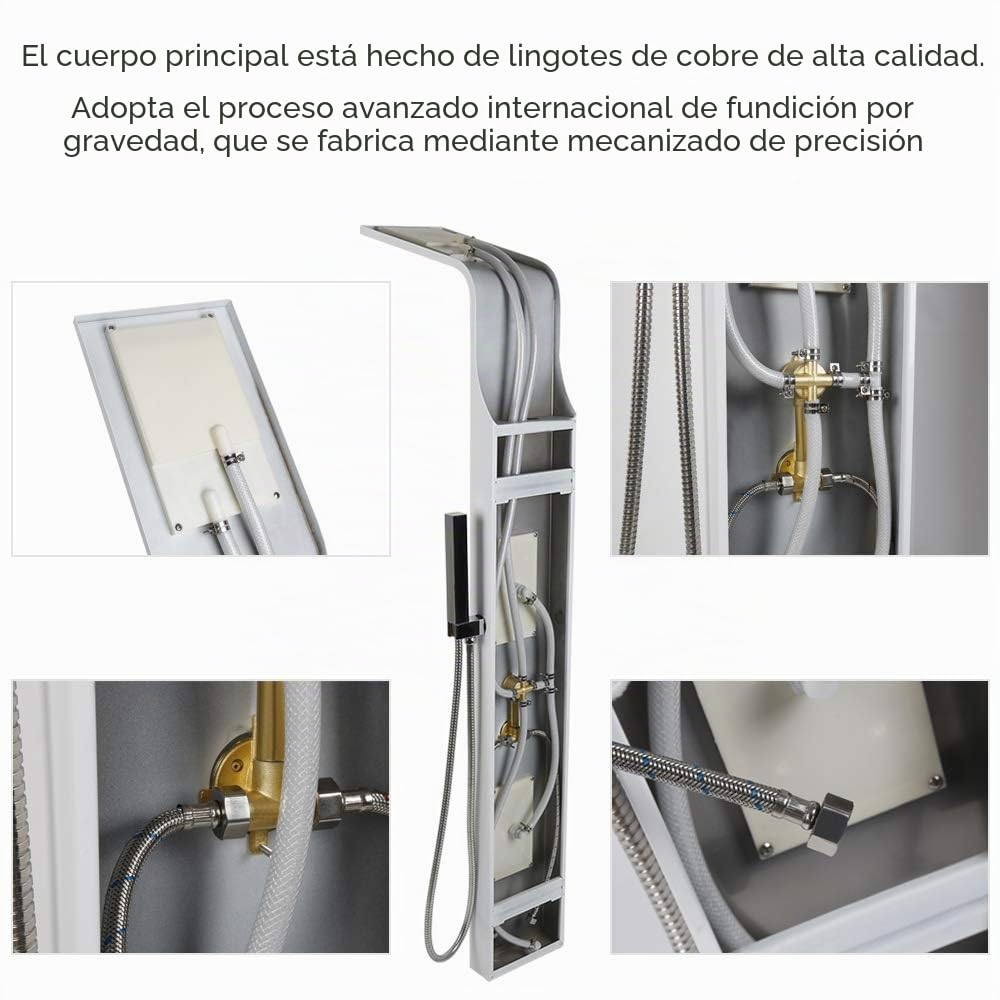 Columna de ducha hidromasaje panel de acero inoxidable 304 mezclador 5 funciones ducha spa baño altura: 140 cm – proceso de pulido (blanco)