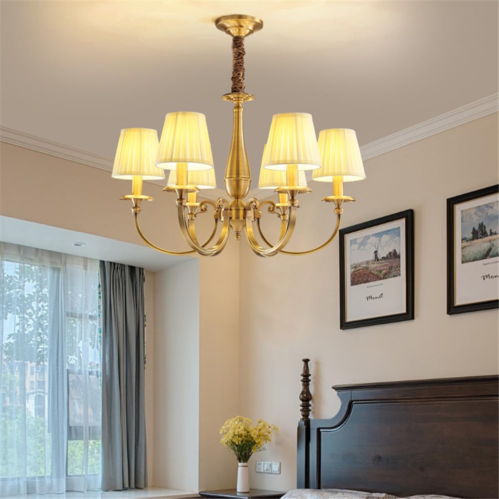 HXYSXHJUO American Brass Pendent Lamp European Luxurious Living Room Dining Bedroom Villa Hotel Sample Chandelier (D 6 Lights)