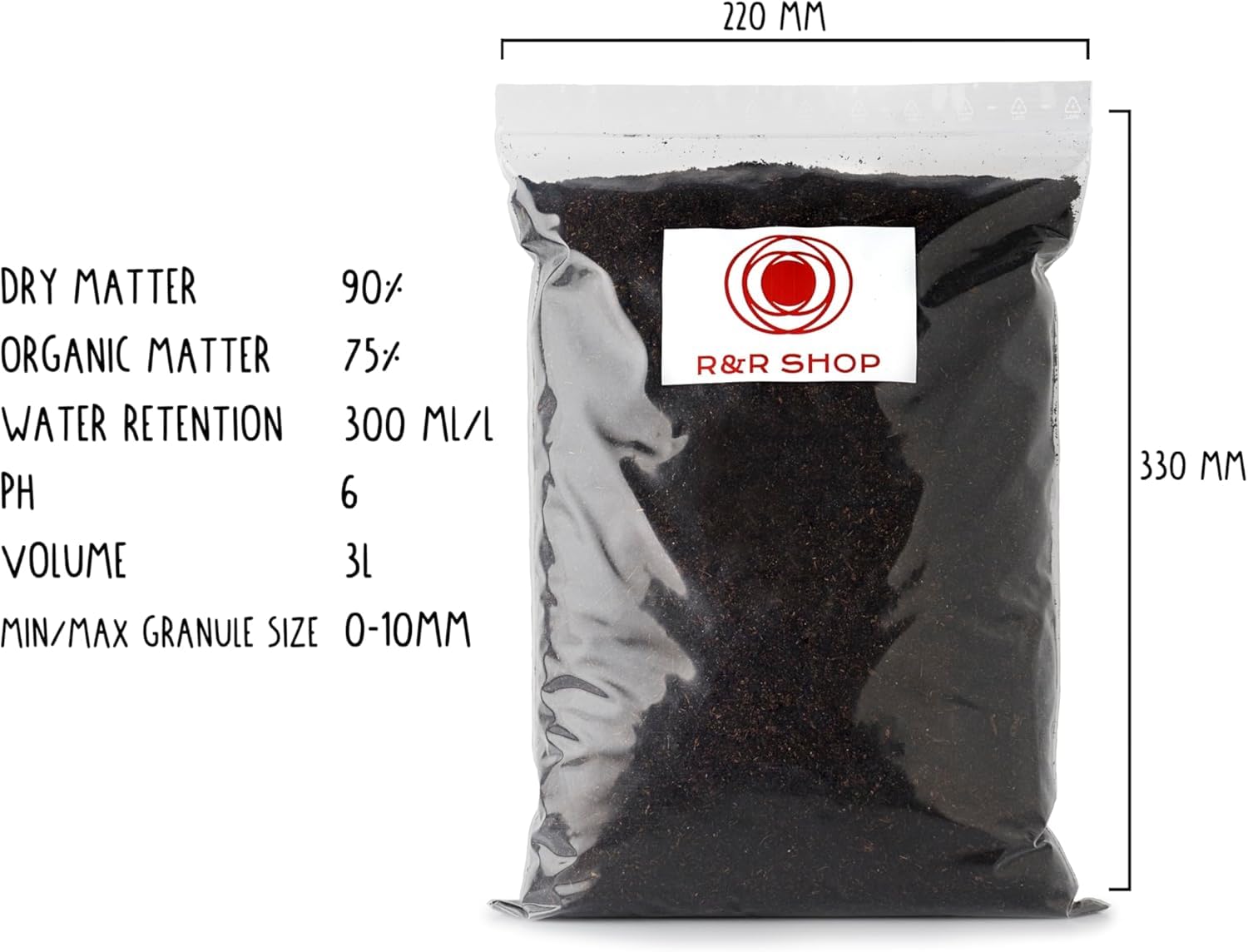 R&R SHOP – Turba Negra Fina, PH Neutro para Enriquecer el Suelo de Plantas, Huertos y Césped (22L)
