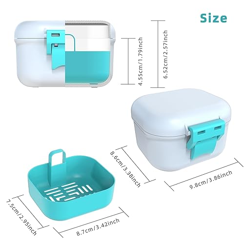 Miniatura 3 de ARGOMAX Taza de baño de prótesis a prueba de fugas, caja de dentadura portátil para remojo, caja de baño de dentadura con colador, para dentaduras