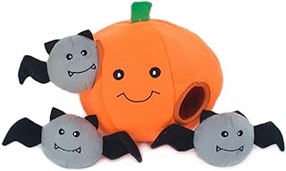 ZippyPaws Halloween Burrow Interactive Dog Toys - Hide and Seek Dog Toys and Puppy Toys, Colorful Squeaky Dog Toys, and Plush Dog Puzzles, Pumpkin with Bats