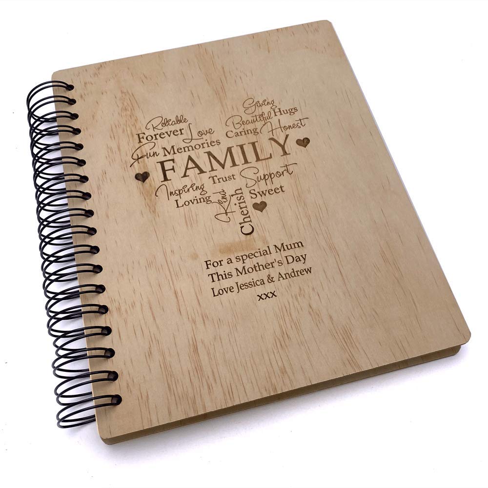 Ukgiftstoreonline Beige Personalised Large Engraved Wooden Family Photo Album Gift