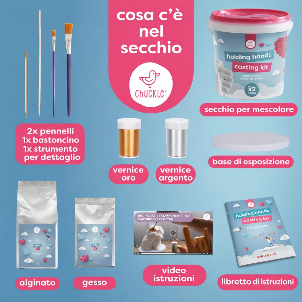 chuckle - Set di impronte digitali 3D per coppie, mani in gesso, regalo di coppia per anniversario, non tossico e semplice con colore oro