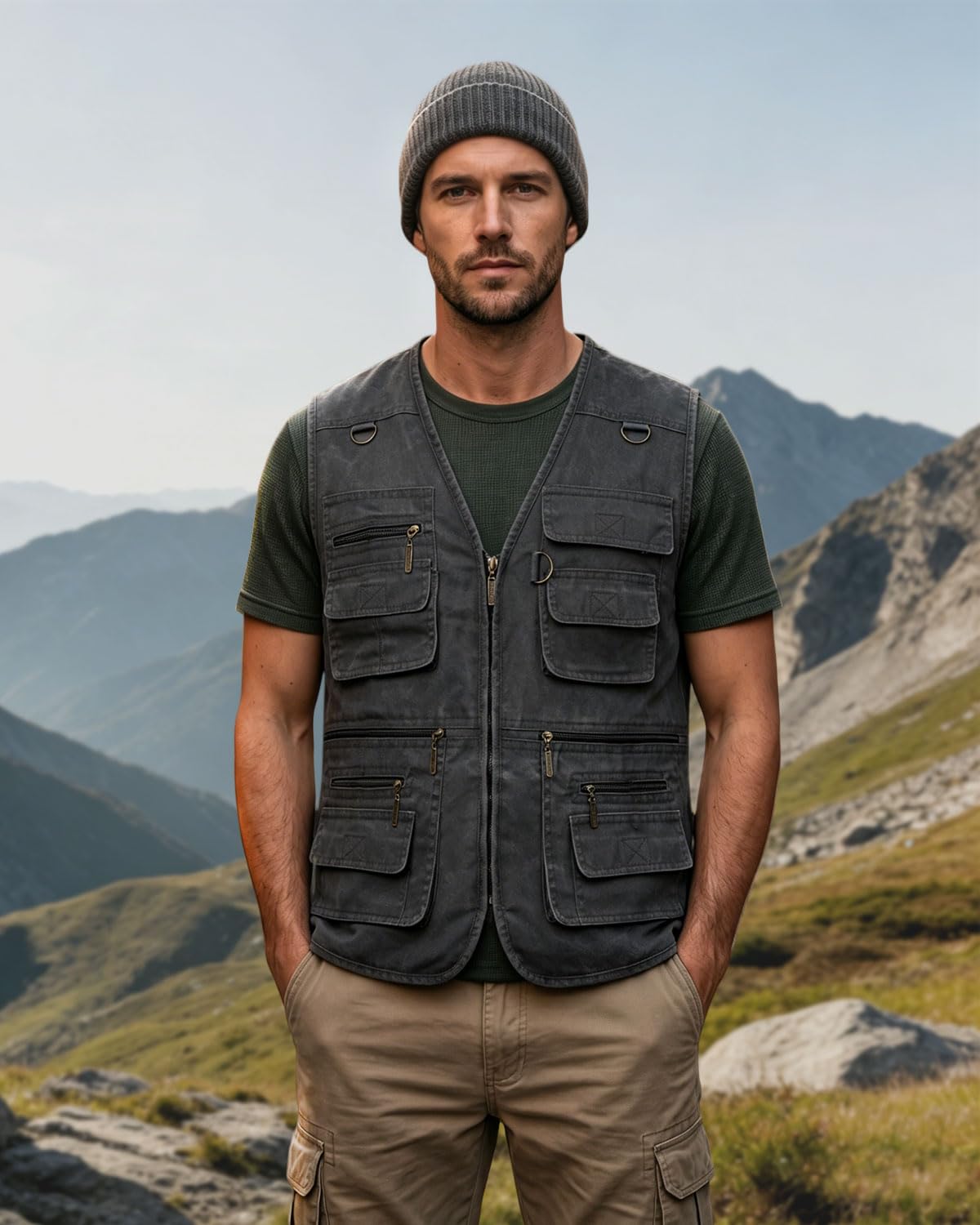 Herren Outdoor Weste mit Multi-Taschen Anglerweste Jagd Camping Wandern Ärmellos Jacke