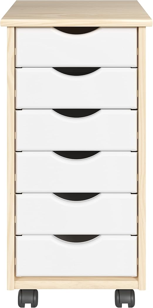 Jela Original Roll Cart, Solid Wood, 6 Drawer Narrow Drawers Roll Carts, White