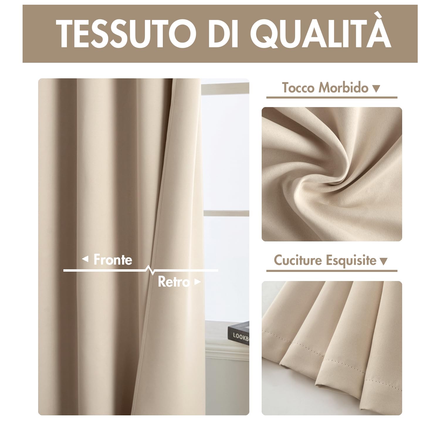 MIULEE Tende Oscuranti per Interni 2 Pezzi, Tenda Beige Moderna per Soggiorno, Tenda Oscurante Finestra Camera da Letto Salotto, Tende Termiche Isolanti per Interni con Anelli, 2x 140x280 CM