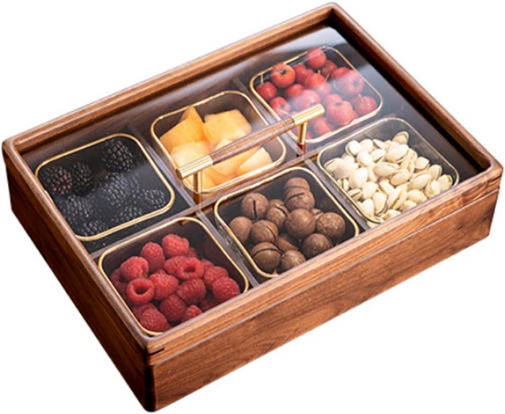Nut Bowl With Lid Serving Tray With 6 Glass Bowls Kids Snack Organizer For Fruits,Nuts,Candies,Crackers,Veggies