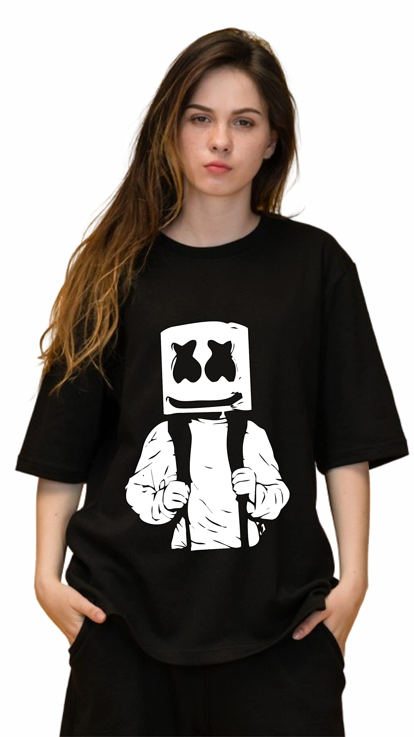 Uniplanet Store Women Oversized T Shirt | Dj Marsh Round Neck Cotton Printed Loose Fit Black T-Shirt