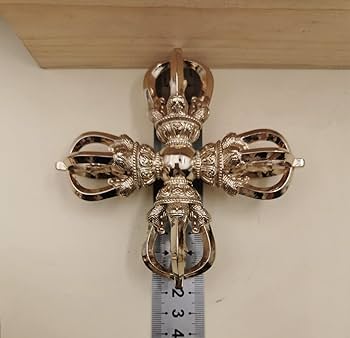 密教法具 羯魔杵 法輪 法器 真鍮製 10cm 密教法具 カツマ 羯磨 銅製 仏具 法器 約11cm 十字 バジュラ