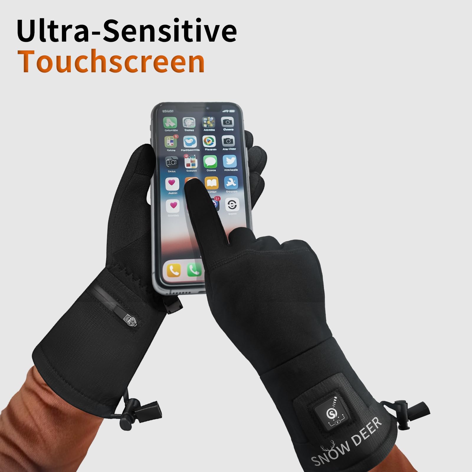 SNOW DEER Beheizbare Handschuhe Liner 7,4V 2200mAh Akku 3 Heizstufen wiederaufladbar Skifahren Radfahren Winter