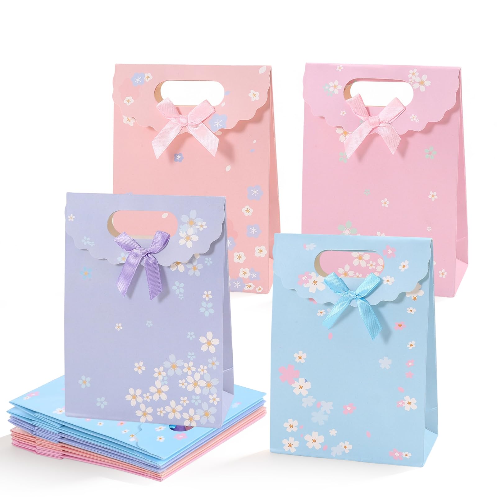 24 PCS Gift Bags Small, 16x6x12 cm K Pop Party Bags Girls Mini Gift Fairy Bag Purple Pastel Pink Blue Goody Bag Personalised for Jewellery Presents