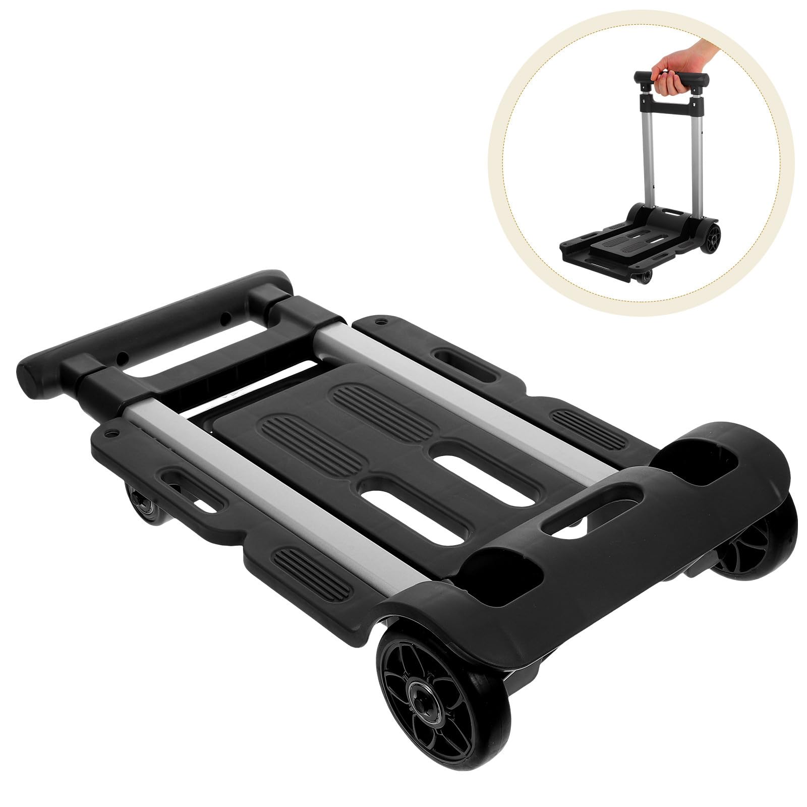 Carro de transporte plegable resistente compacto y portátil con materiales duraderos y ruedas giratorias, ideal para viajes, compras y uso industrial