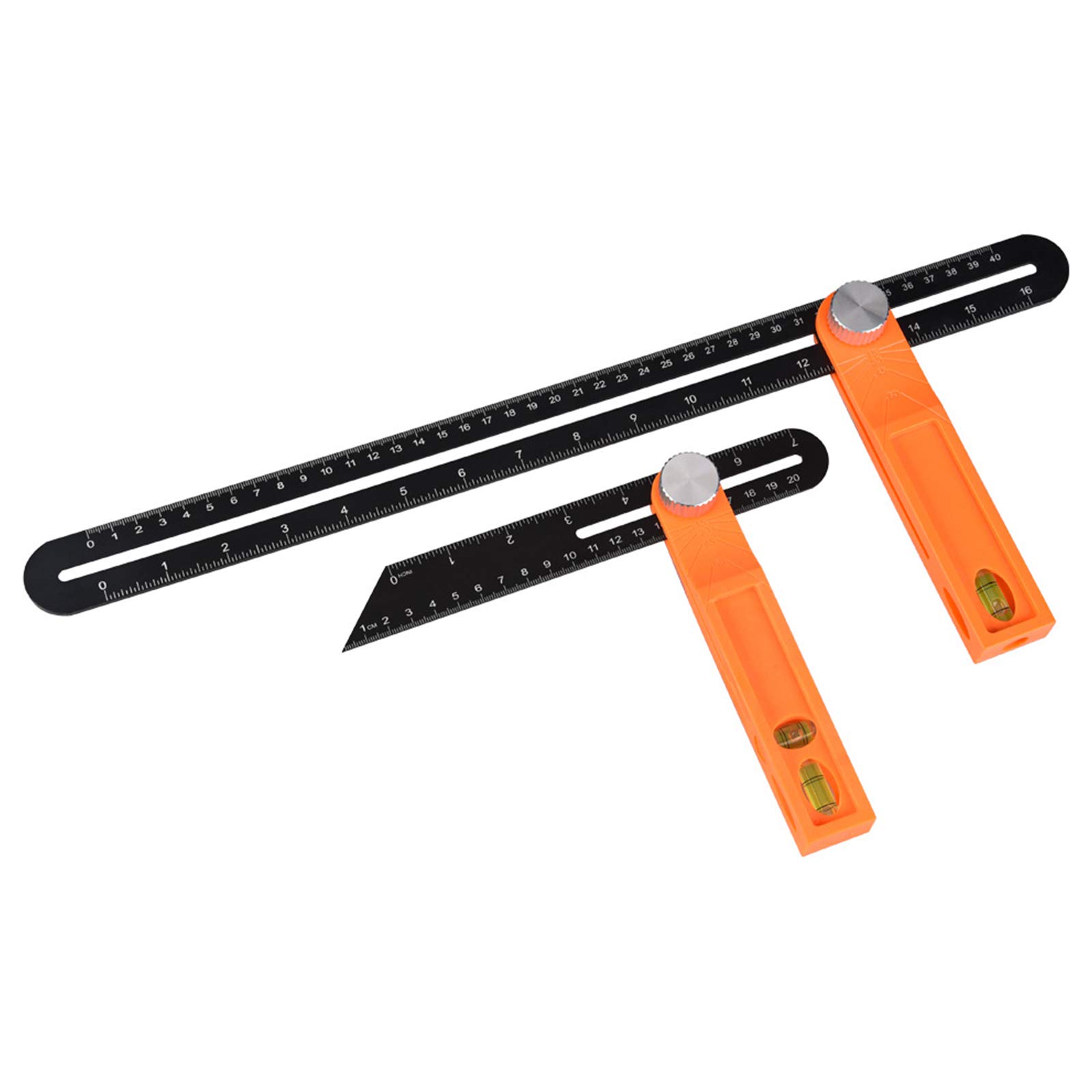 Huikji Black, White 2Pcs Horizontal Sliding T-Bevel Gauge,Activity Angle Ruler Protractor Level Tool T-Bevel Ruler With Horizontal And Vertical Bubble