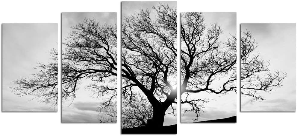 LevvArts Black and White Tree Canvas Wall Art Great Sunset Shot Pictures Print on Canvas Nature Winter Landscape Painting Modern Home Living Room Bedroom Decor