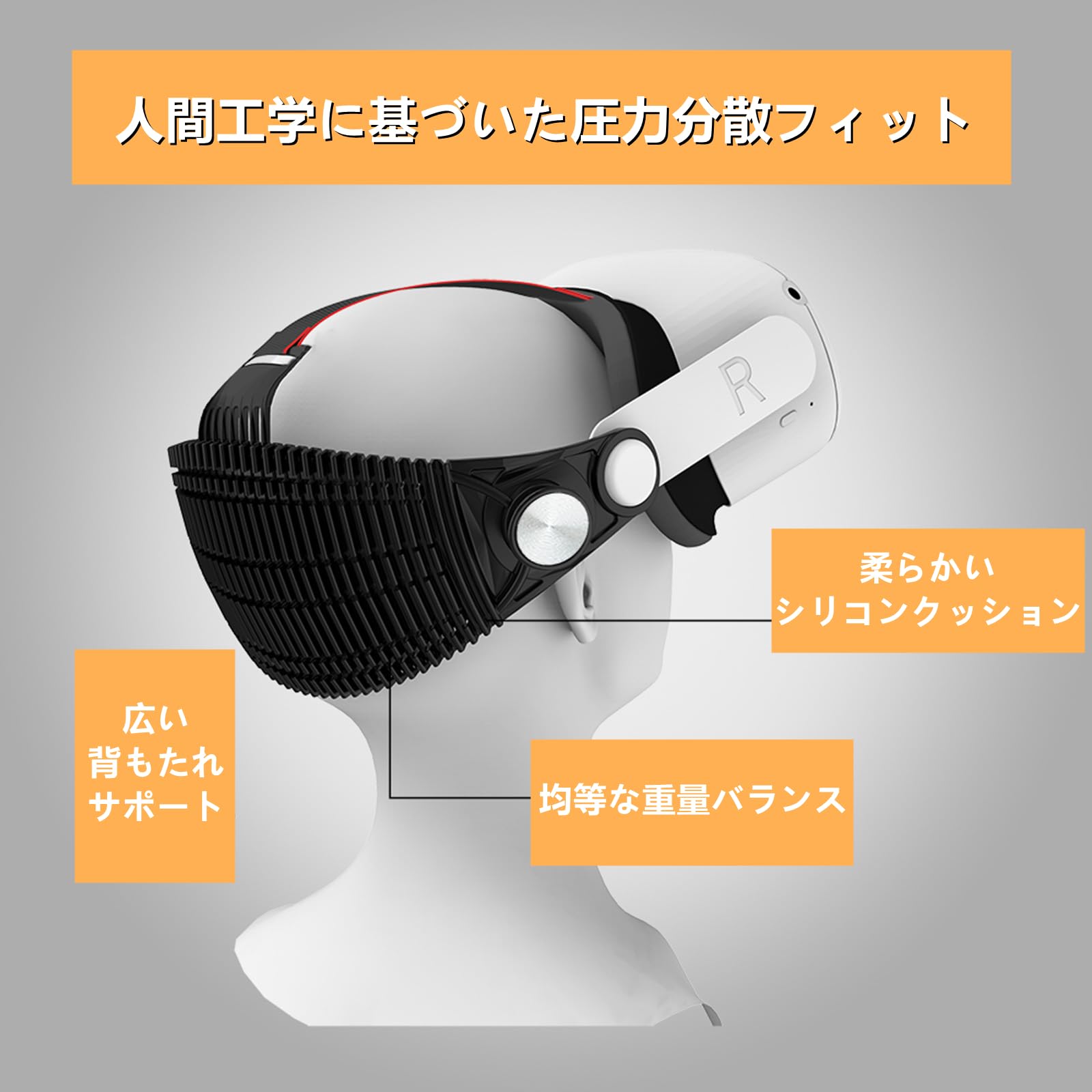 LICHIFIT for Meta Quest 2 ヘッドストラップ ヘッドバンド 重量軽減 寝ながら 圧力分散 シリコンゴム ソフトヘッドストラップ コンフォート 互換品 VRハードウェア アクセサリー (ブラック) - 4