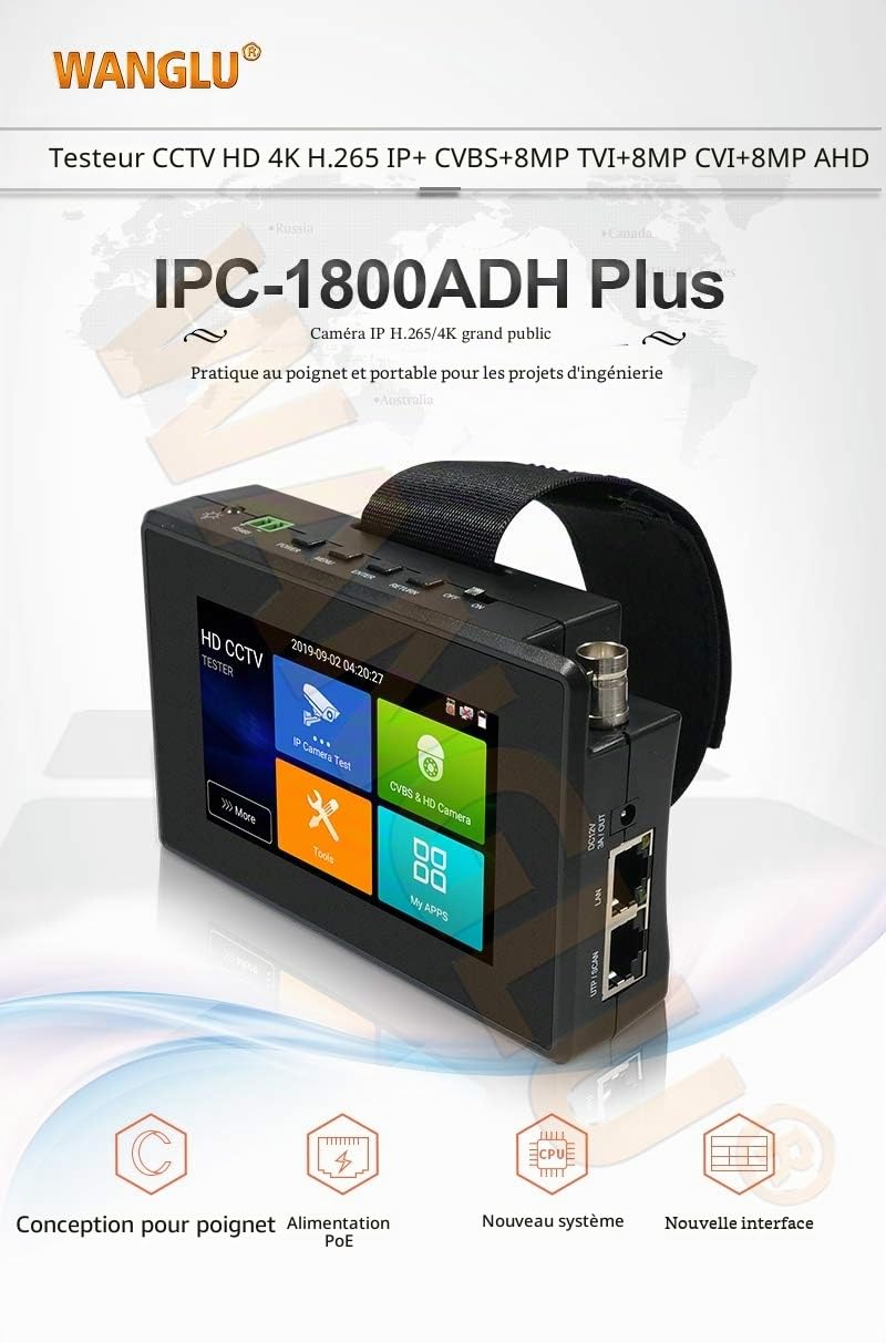 IPC Caméra Testeur Moniteur CCTV IP Caméra Testeur H.265 4K IP 8MP TVI 8MP CVI 8MP AHD Analogique 5-en-1 Poignet CCTV Test Moniteur WIFI…