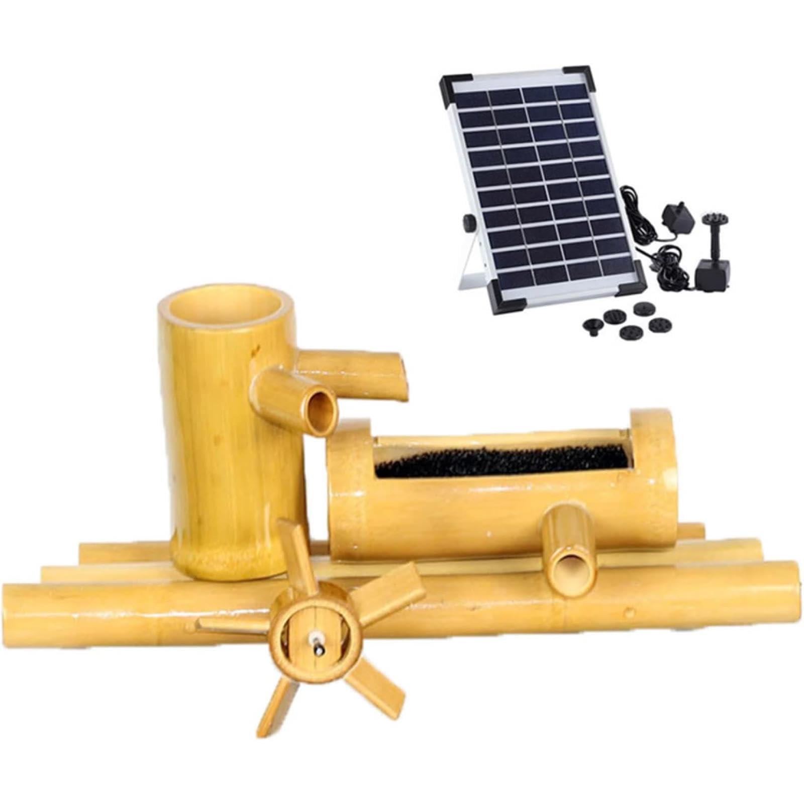 asdchZen Bamboo Fountain Kit, Solar Bamboo Water Fountain With Waterwheel, Zen Feng Shui Pond Fountain, Bamboo Landscaping Decoration, For Fish Tank, Lawn, Backyard, Bird Bath, Ya,35cm/13.8in