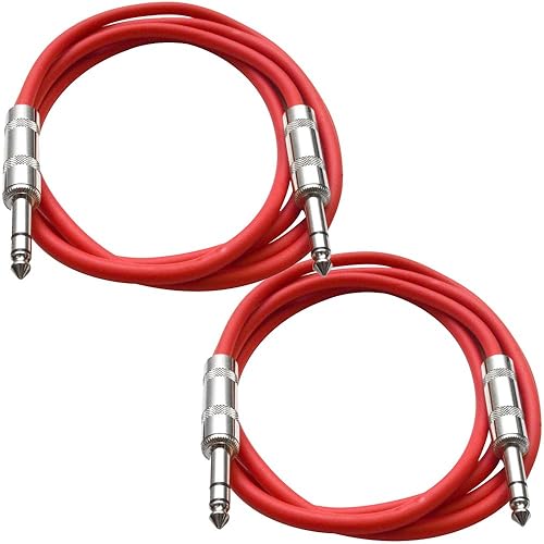 Audio Sísmico - SATRX-2-2 Paquete de 2 Cables de Patch de 1/4' TRS Macho a 1/4' TRS Macho - Balanceado - Cable de 2 Pies - Rojo y Rojo