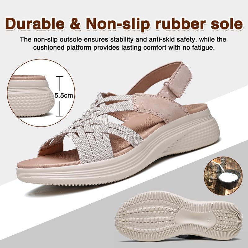 Women's Sandals Women Footwear Ladies Summer Platform Sandals with Arch Support Comfortable Walking Orthopedic Beach shoes Flat Wedge for Dressy Vacation Travel Office Party Shopping Dating Nursing Water Sports