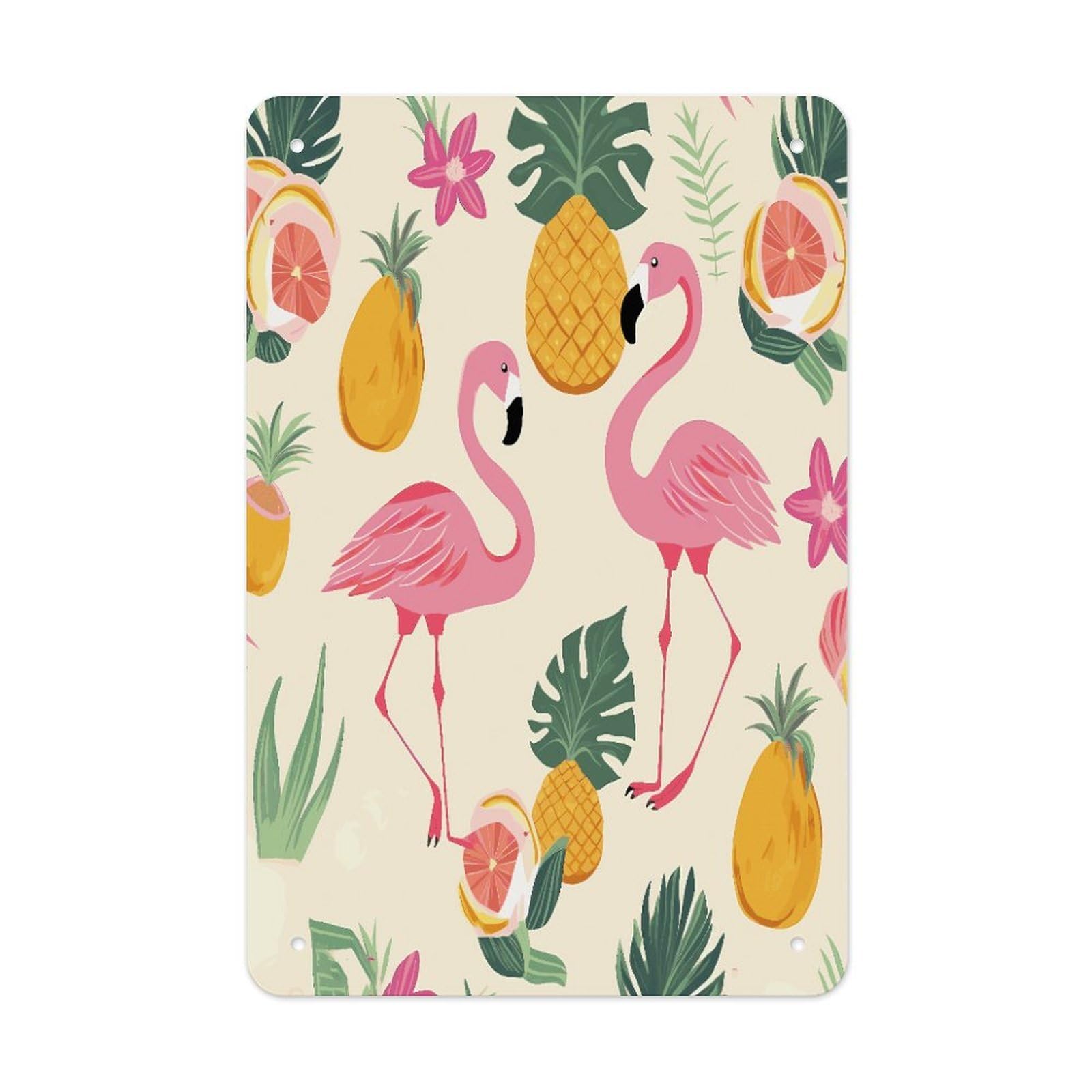 Flamingos And Pineapples Metal Tin Sign Wall Decor Funny Retro Sign Weatherproof Metal Wall Art for Indoor Or Outdoor Retro Tin Signs for Kitchen Office Home Bar Decor 11.8 X 7.9 Inch