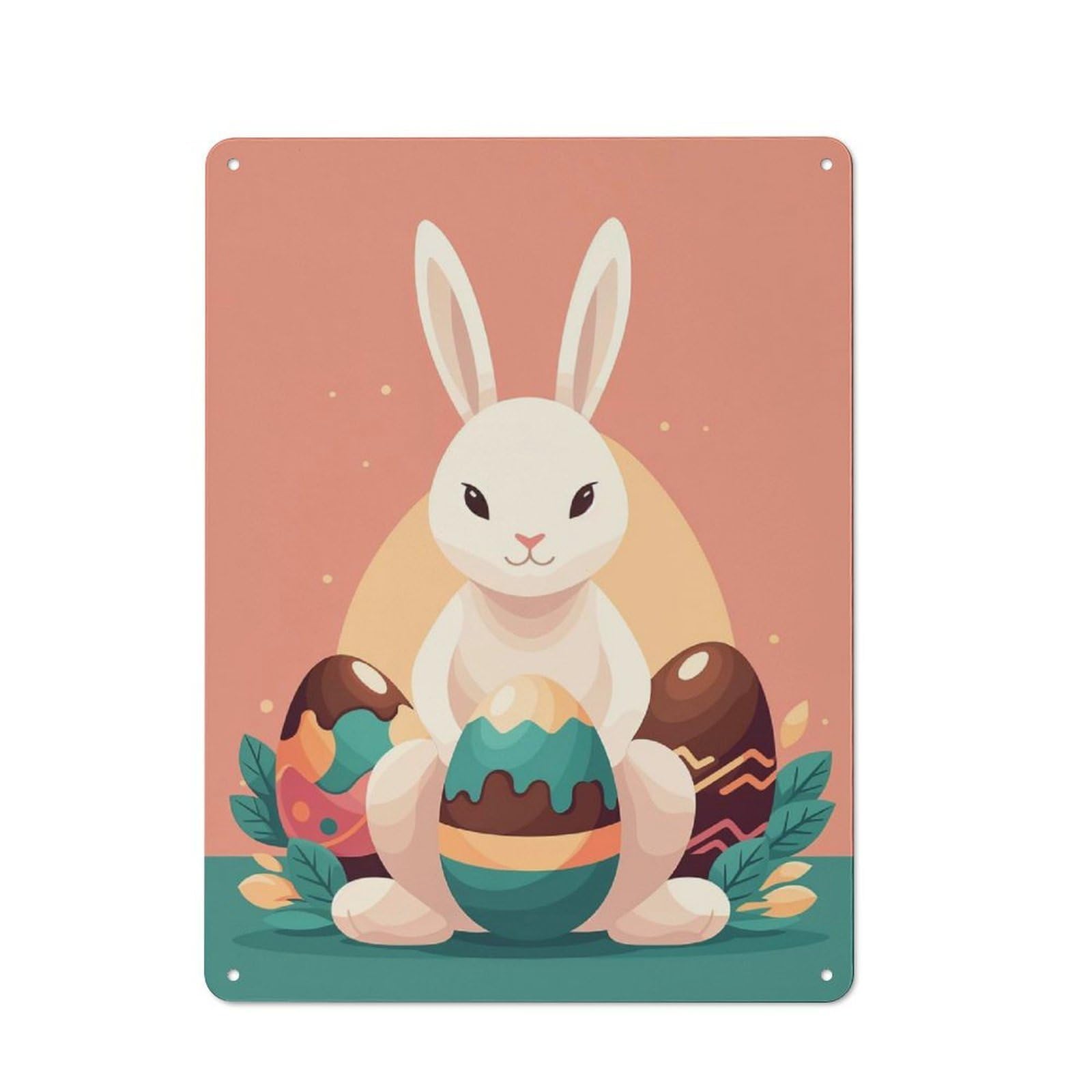 Junmoney Style-2 Vintage Tin Sign 40X30cm With Easter Bunny With Eggs For Garage Or Workshop, For Metal Sign Collectors, For Cafés, Pubs And Restaurants