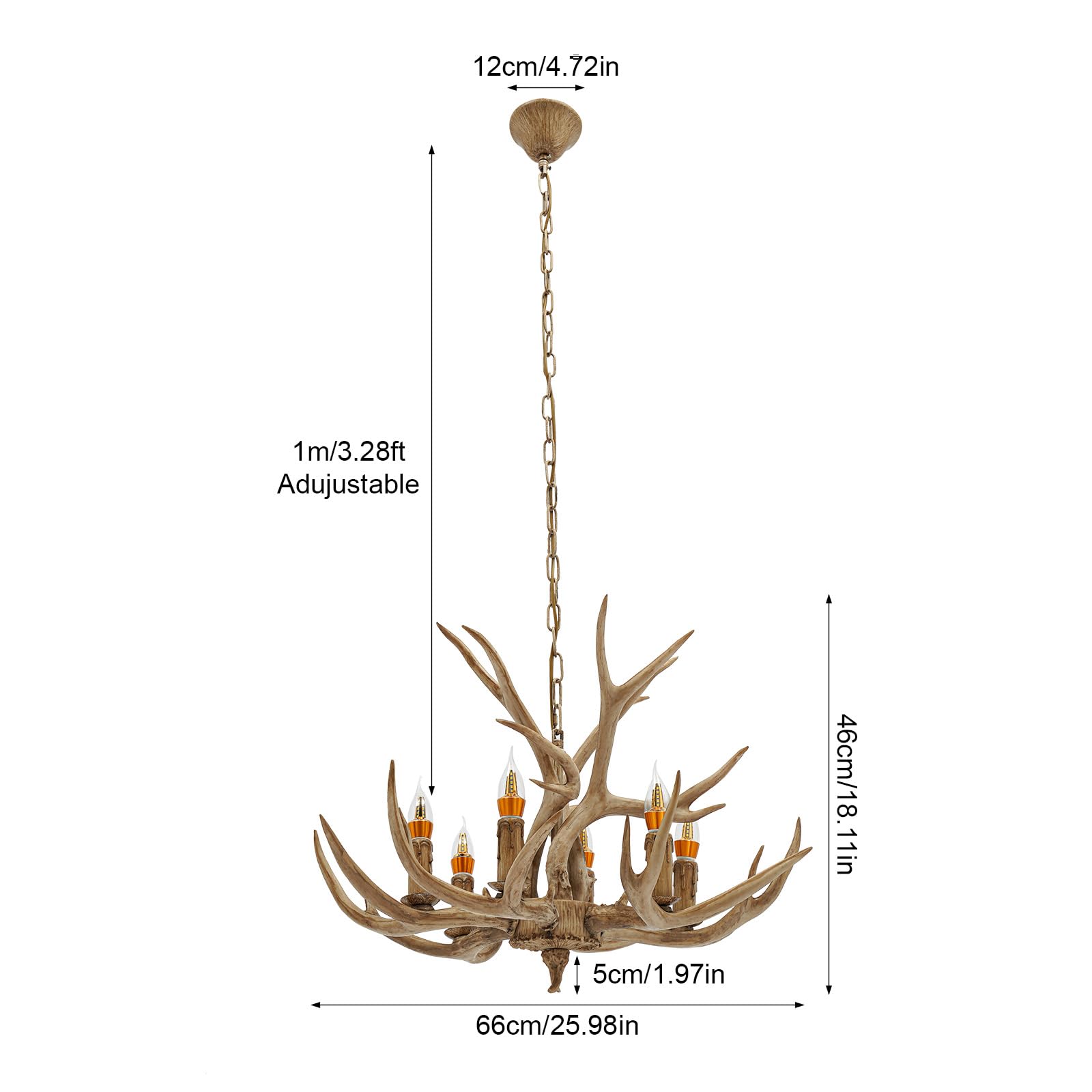 Geweih Lampe, 6 Lichter Deckenlampe Bauernhaus Pendelleuchte, Kronleuchter für Wohnzimmer Küche Esszimmer, Durchdachtes Design