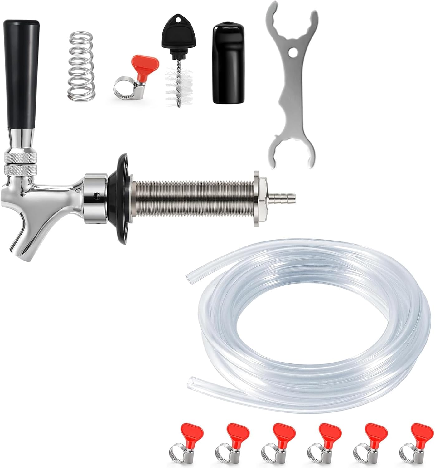 Beer Shank 4" Shank 1/4" Barb & 20 Feet Kegerator Line 3/16" ID 7/16" OD Beer Line Tubing