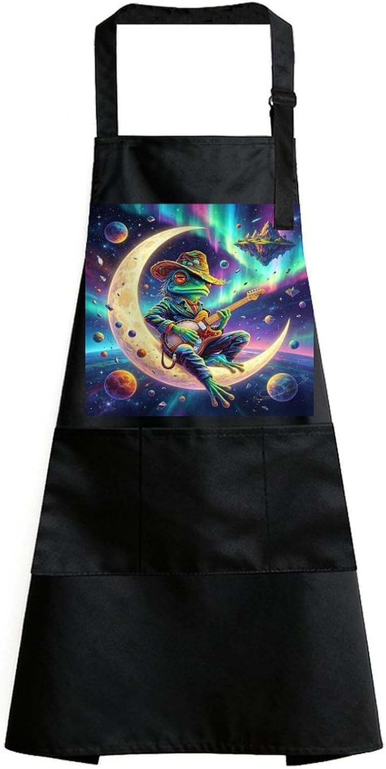 Funny Space Frog Kitchen Cooking Apron Bib Apron with Pockets