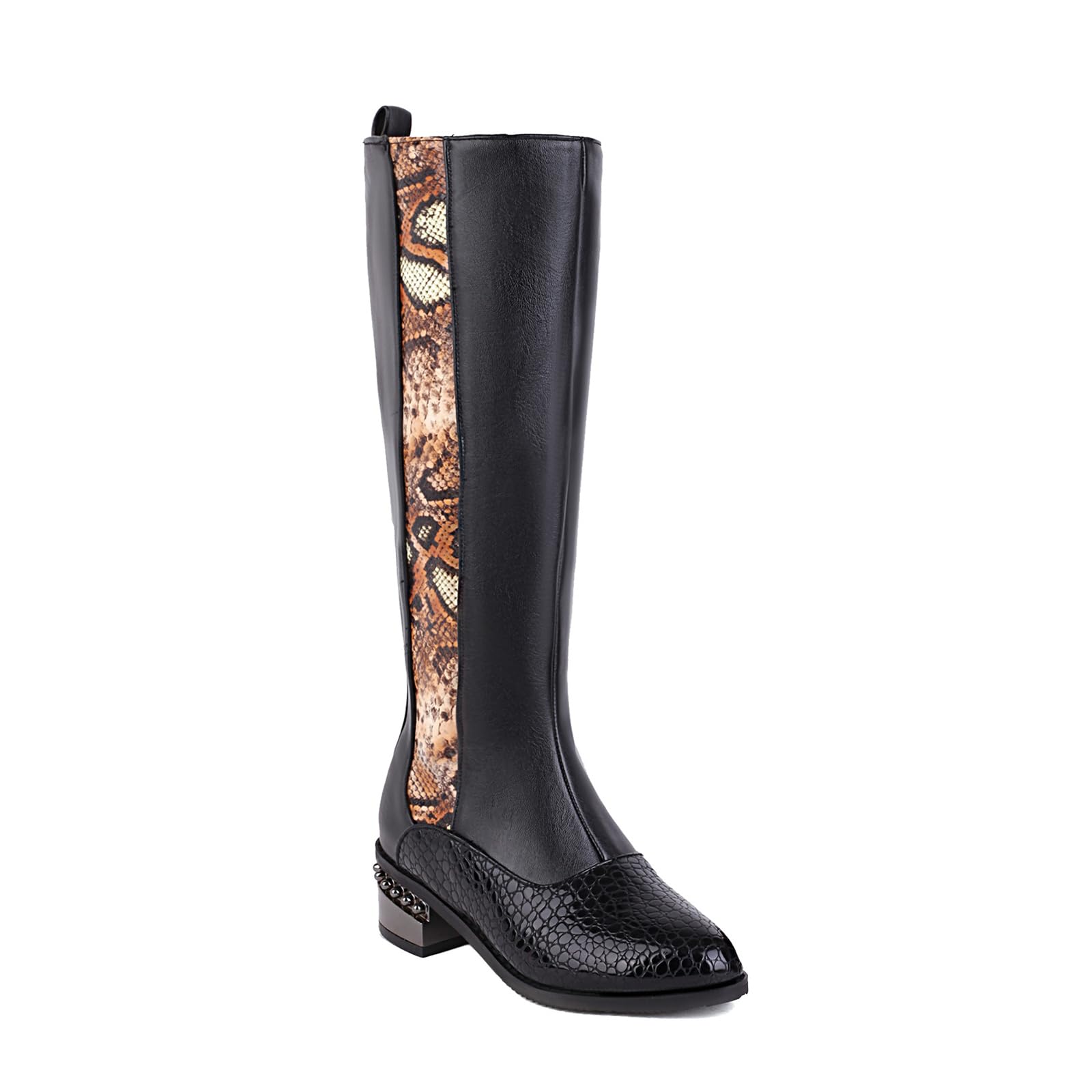 Womens Winter Mixed Colors Round Toe Square heels Side Zipper Boots