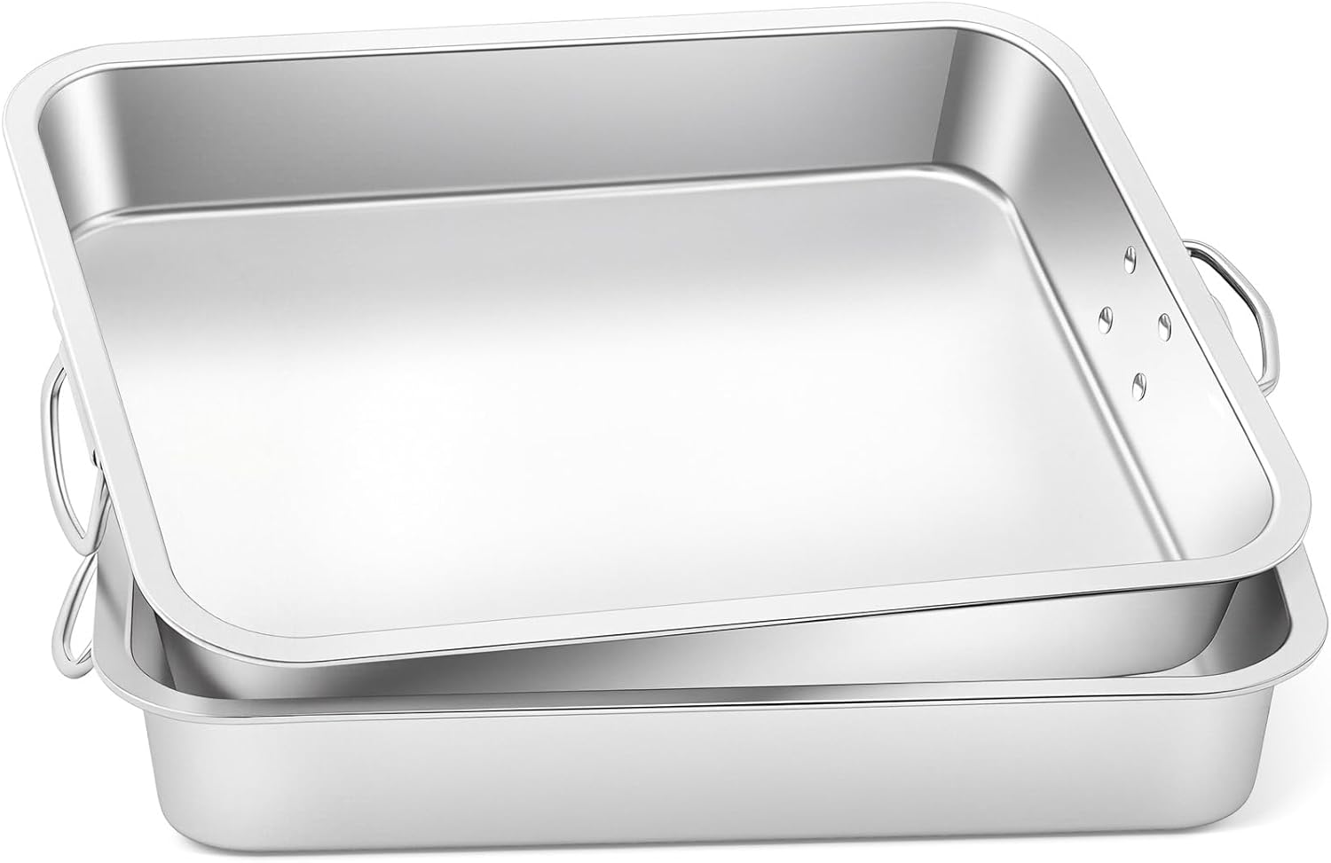 2 Pcs Extra Large Baking Pans 17.72 x 13.78 x 2.76'' Stainless Steel Lasagna Roasting Pan Large Uncovered Thickened Bake Trays with Handle for Kitchen Turkey Oven Lasagna ‌roasts Baking