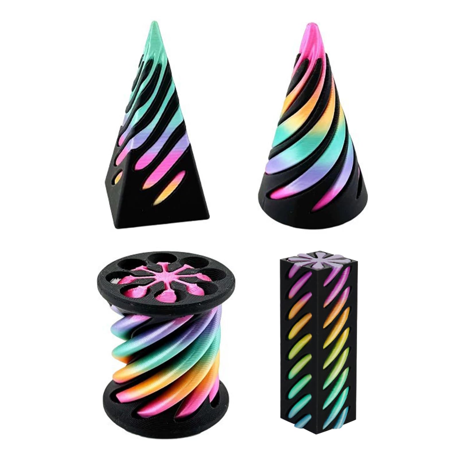 4Pcs 3D Printed Fidget Toy,Impossible Spiral Cone Puzzle Toys,Desktop Decorations Toy For, Mini Stress Relief Desktop Decorations,3D Printed,Impossible Pyramid Passthrough Sculpture,Fidget Toy