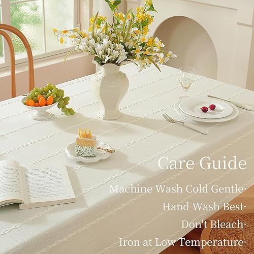 Miniatura 5 de Zobesta Mantel rectangular de algodón blanco de 53 x 70 pulgadas, color blanco, resistente, lavable, suave y bohemio para fiestas, vacaciones,