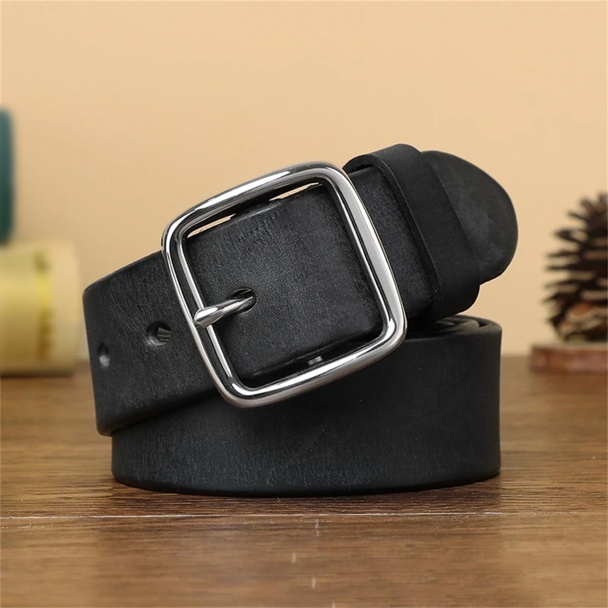 3,8 Cm Gürtel Mit Edelstahlschnalle, Retro-Herrengürtel Aus Echtem Rindsleder, Weicher Jeansgürtel Für Herren