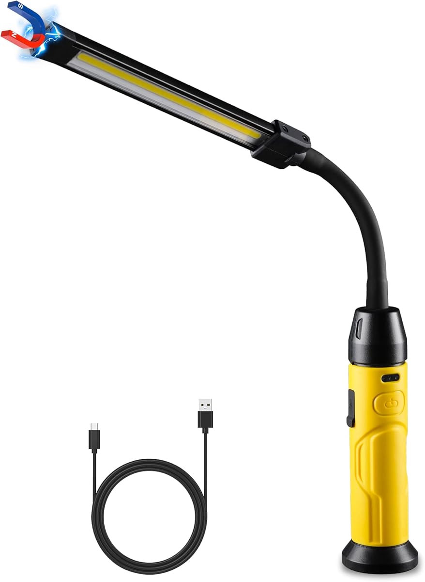 Magnetic LED Work Light Rechargeable,1000LM Flexible Gooseneck Magnetic Flashlight with Top & Base Magnets, Portable Mechanic Light for Auto Repair, Work Bench, Inspection, Emergency