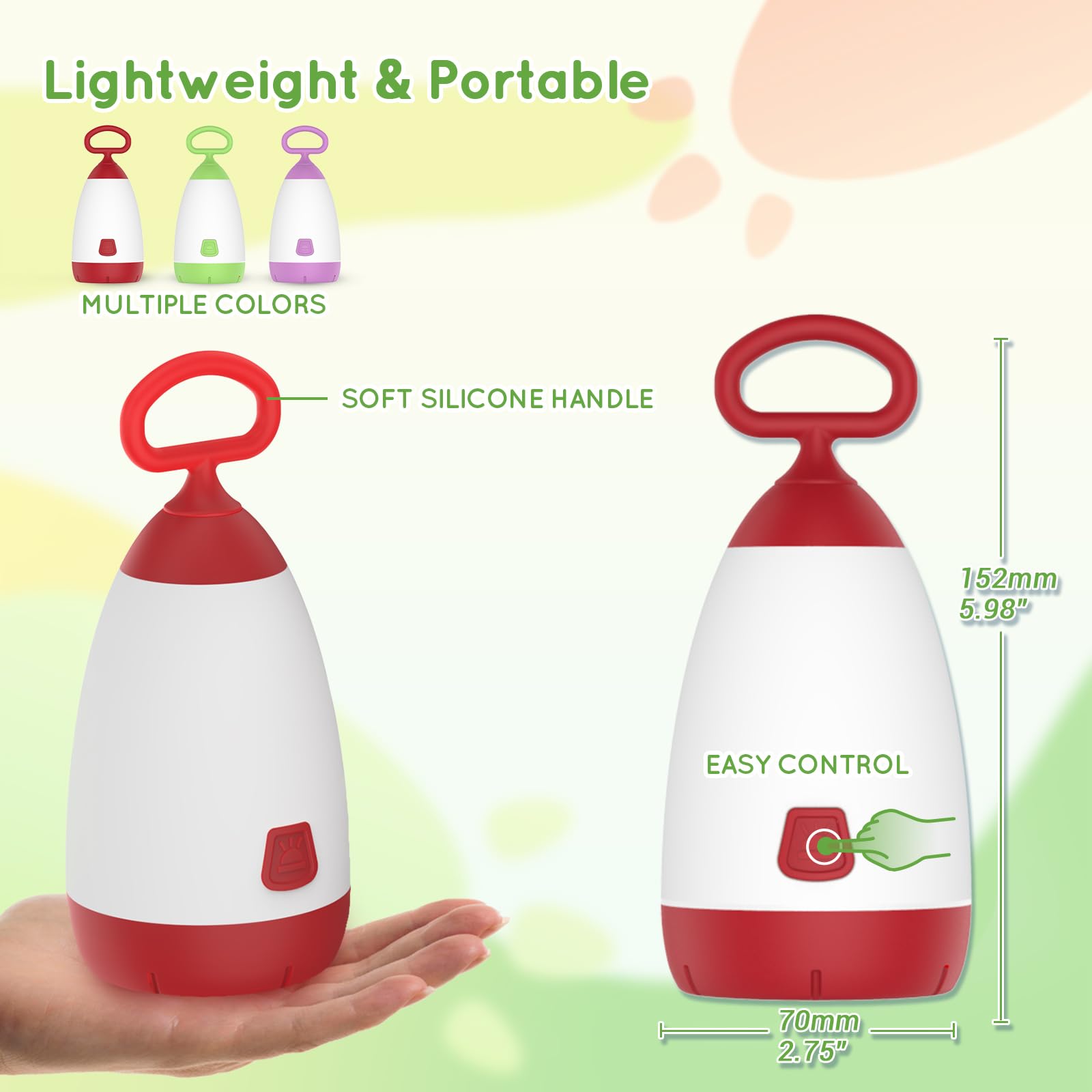 Lanterna da campeggio con lente smerigliata per proteggere gli occhi, manico in morbido silicone, coperchio della batteria rotante per la sicurezza, ideale per avventure all'aperto,
