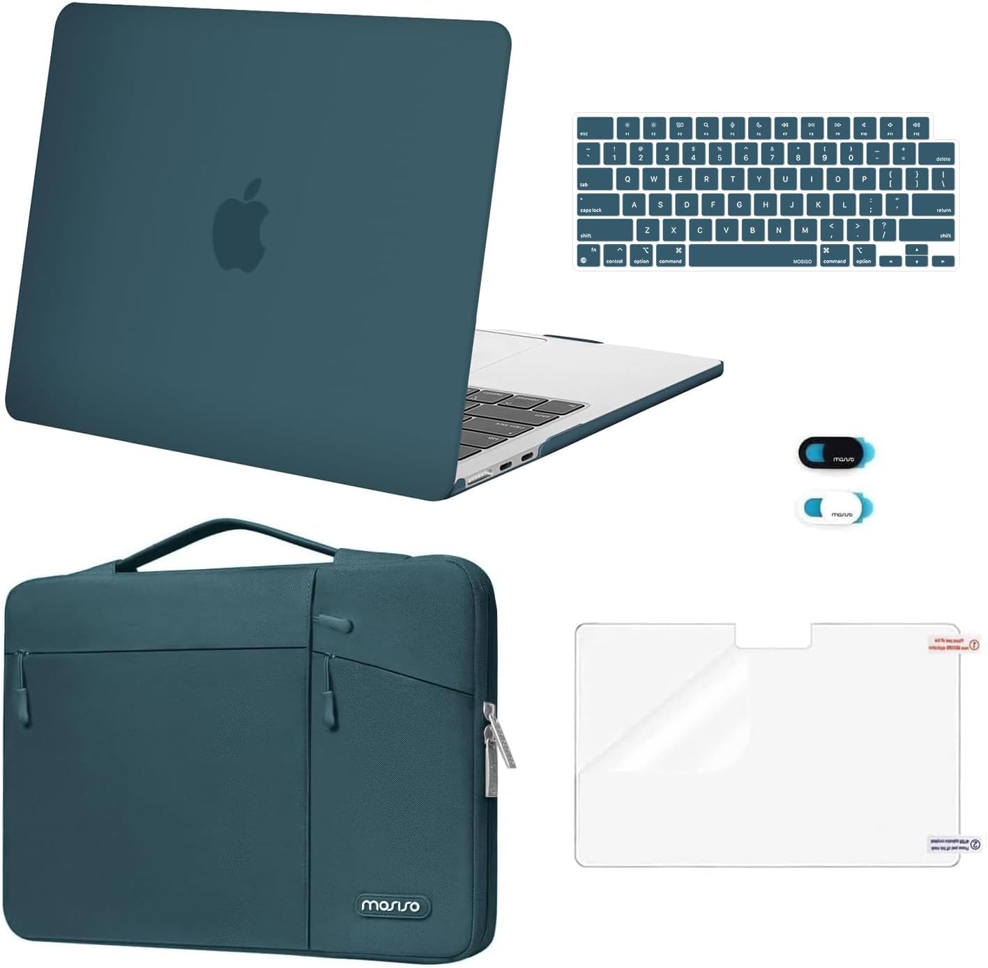 MOSISO Compatible with MacBook Air 13 inch Case 2026 2025 2024 2023 2022 M4 A3240 M3 A3113 M2 A2681,Hard Case&Horizontal Vertical Pockets Bag&Keyboard Skin&Webcam Skin&Screen Film, Teal Green