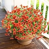 HyeFlora Artificial Flowers for Outdoor Indoor Garden Home Decoration, Faux Flower Daisy with Eucalyptus Leaves Fake Plants Greenery Boxwood Porch Patio, 12 Bundles Orange