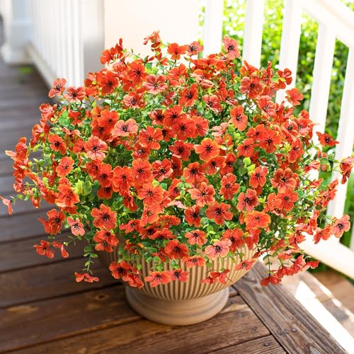 HyeFlora Artificial Flowers for Outdoor Indoor Garden Home Decoration, Faux Flower Daisy with Eucalyptus Leaves Fake Plants Greenery Boxwood Porch Patio, 12 Bundles Orange