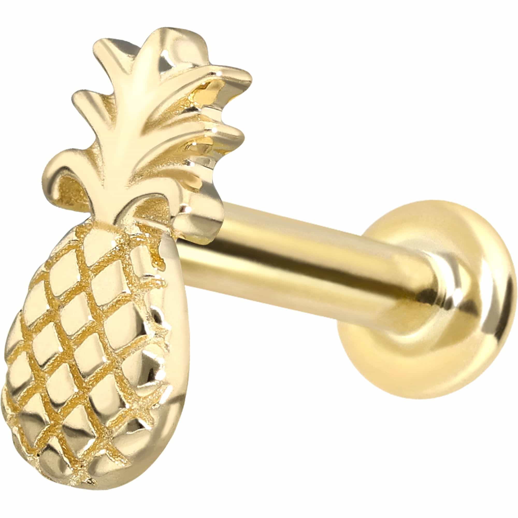 PIERCINGLINE Piercing Stecker 14 Gold Labret mit Innengewinde ANANAS 585er Gold - Roségoldfarben, Goldfarben, Silberfarben
